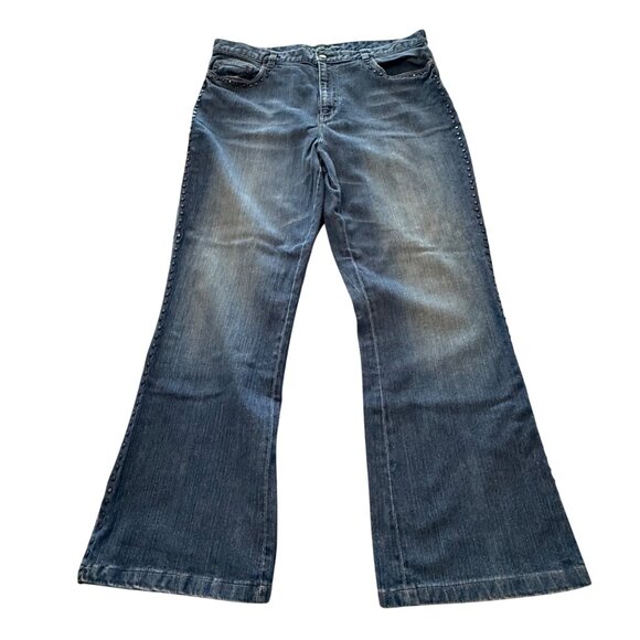 Lauren Jeans Co Ralph Lauren Womens Studded Flare Denim Jeans Size 14 (36x28) - Picture 1 of 13